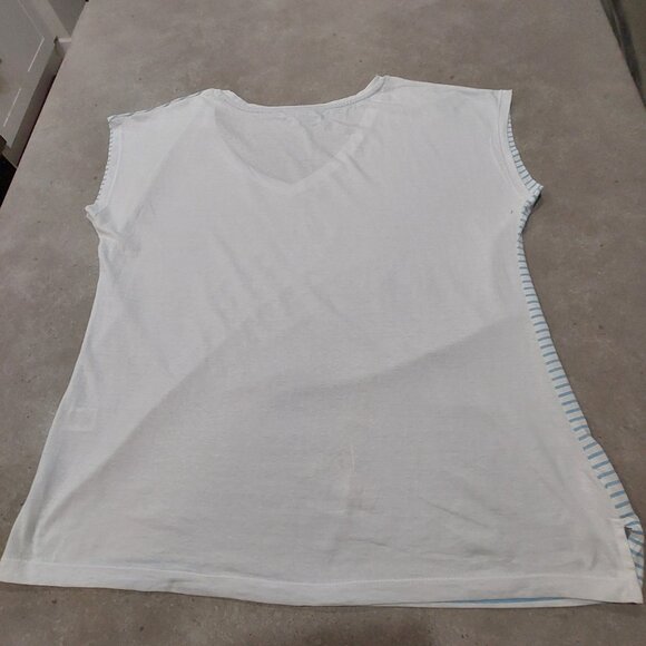 mySTYLE Women's Blue/White Stripe w/Palm Tree Print Cap Sleeves Top - Large - Picture 3 of 10